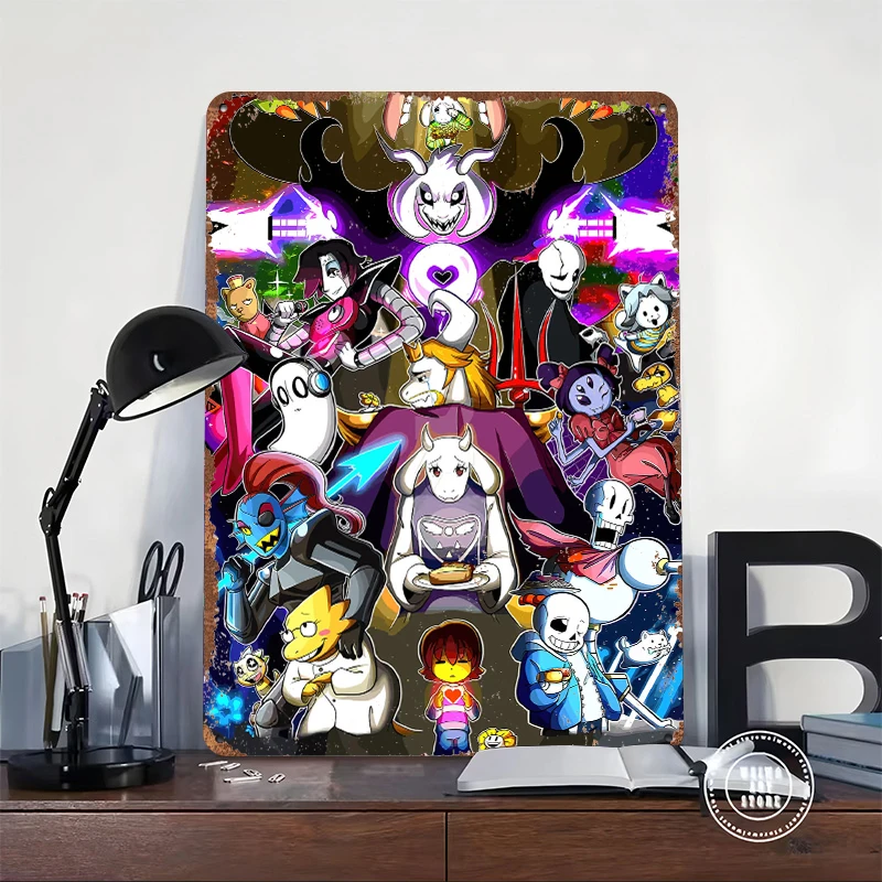 Undertale Characters Collage Metal Poster Customized Wall Art Retro Vintage Metal Signs for Man Cave Interior Home Deco House
