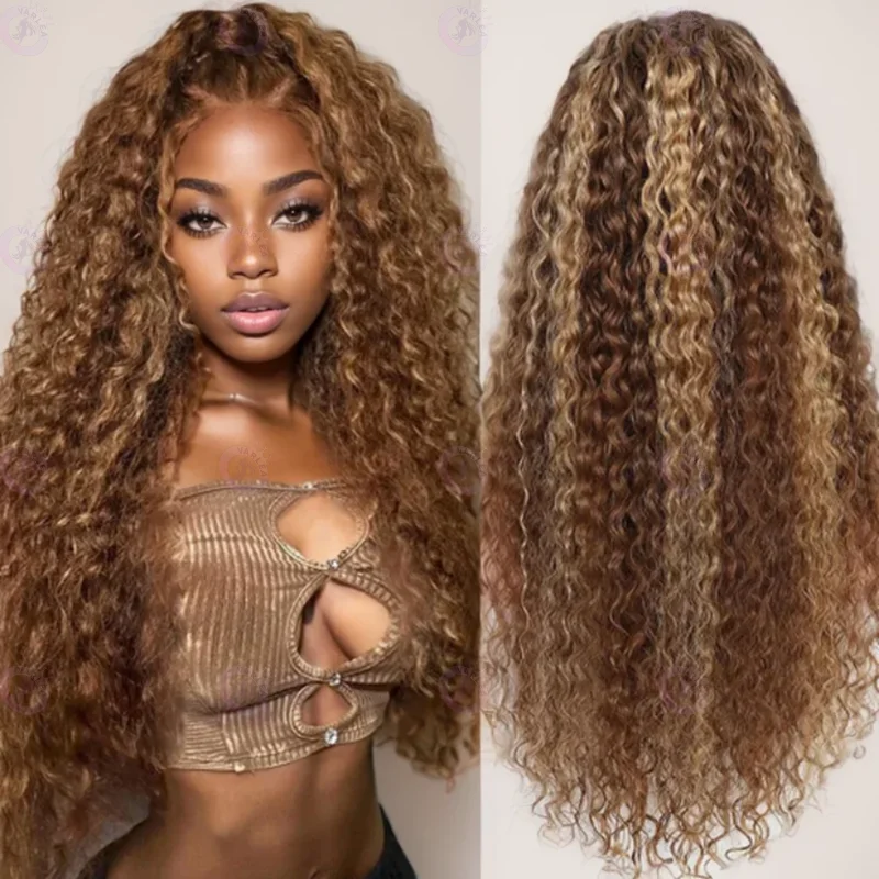 

30 inch Highlight 13x4 Lace Front Wigs Human Hair Ombre Blonde 4/27 Deep Wave 13x6 Lace Frontal Wigs Curly Colored Lace Wig