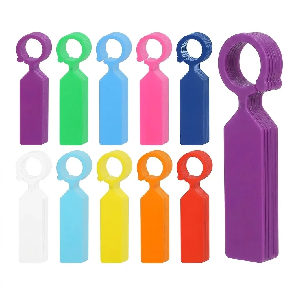 100PCS Plastic Plant Tags 10.7x2.3CM Garden Hanging Bonsai Collar Signs Ring Label Hook Tree Marker Nursery Stake Greenhouse