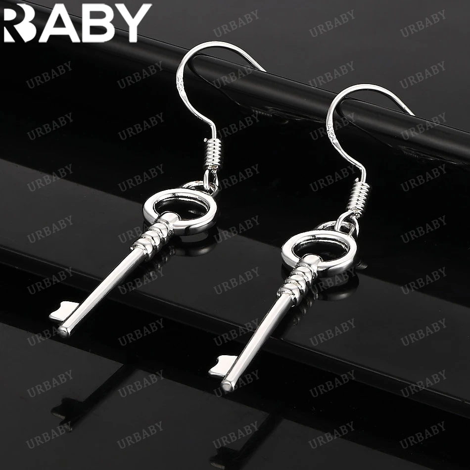 

URBABY 925 Sterling Silver Round Key Drop Earrings For Women Wedding Jewelry Fashion Party and Daily Wear