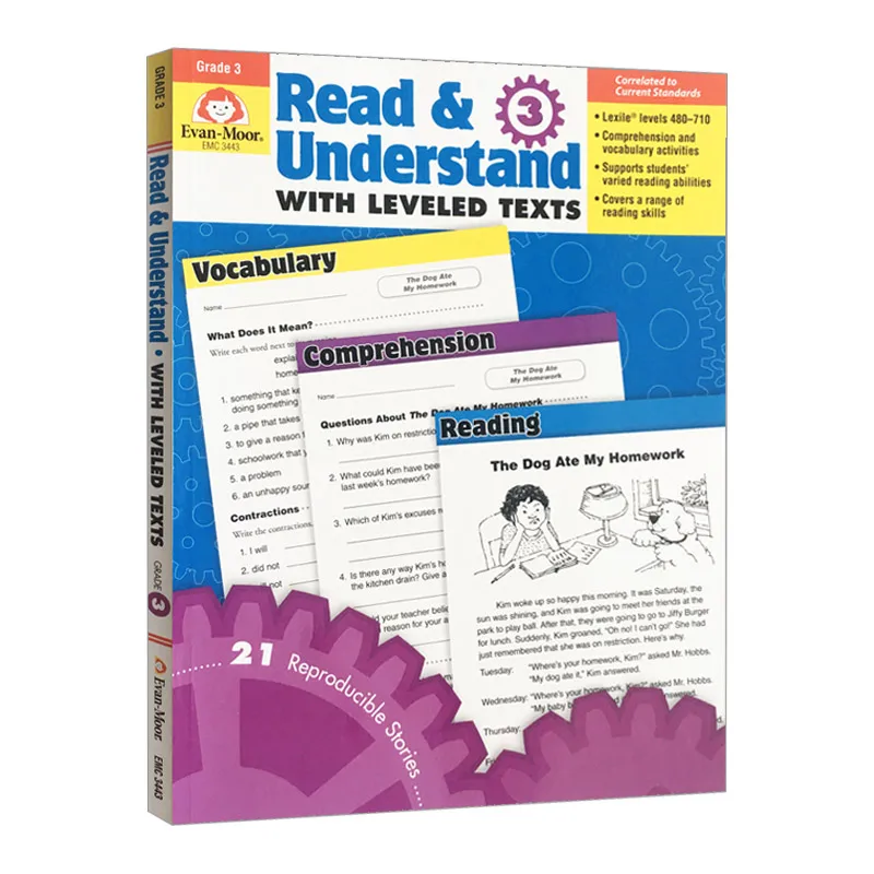 

Evan-Moor Read & Understand with Leveled Texts, Grade 3 Workbook,aged 7 8 9 10, English book 9781608236725