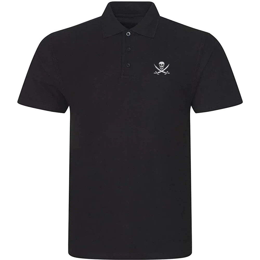 

Lyprerazy Men's Casual Polo Shirt Pirate Skull Jolly Roger Embroidered Short Sleeve Golf Polo-Shirt