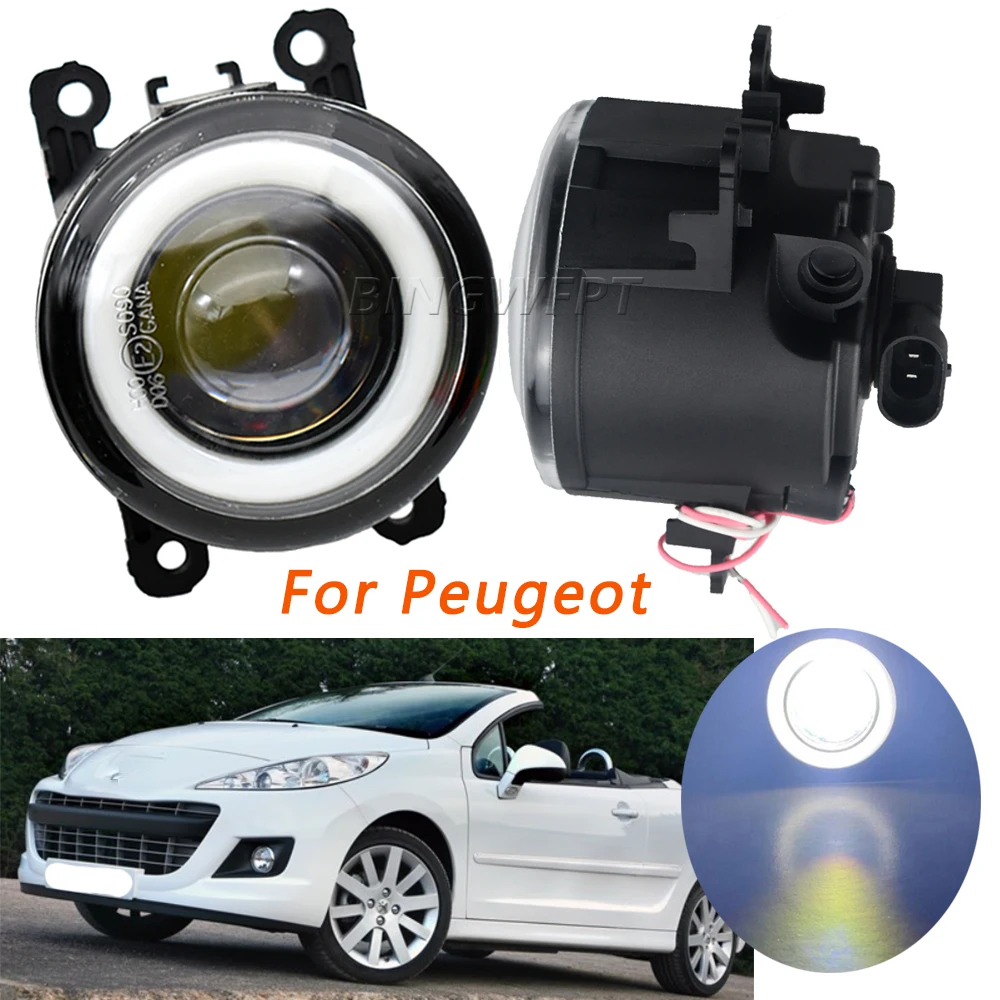 Car Styling Angel Eye LED Fog Light Assembly For Peugeot 207 CC Convertible WD 2007-2012 Driving Lamp Daytime Running Light