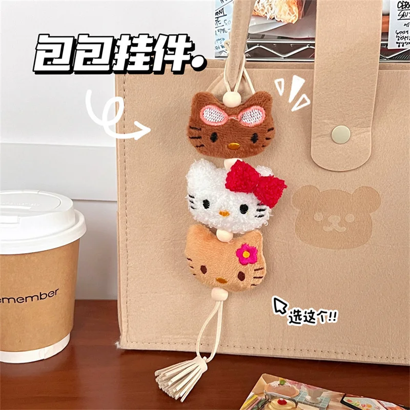 Kawaii Hello Kitty Bags Penant Keychain Sanrio Plush Toys Women Stuffed Toy Keychains Cute Girls Kitty Keyring Birthday Gifts