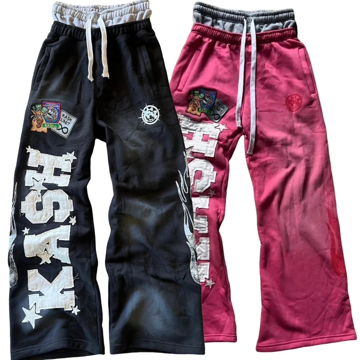 American Letter Patch Retro Double Layer Design Y2K Pants Baggy Sweatpants Men Hip Hop Gothic Elastic Waist Jogging Casual Pants