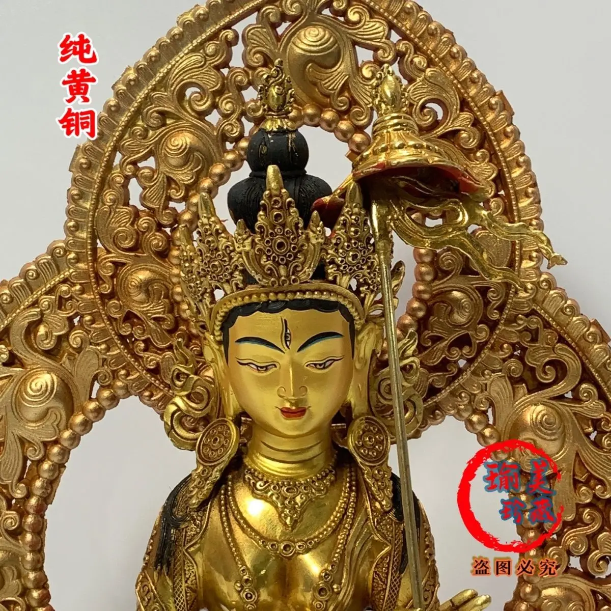 Big white umbrella ten-inch gilt Buddha statue 33 high Buddha with backlight new pure copper boutique Buddha ornament one foot T