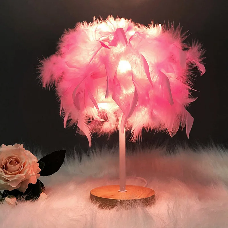 Feather Table Lamp USB Decorative Tree Shape LED Night Lights Flashing For Bedroom Bedside Modern Luxury Living Nordic