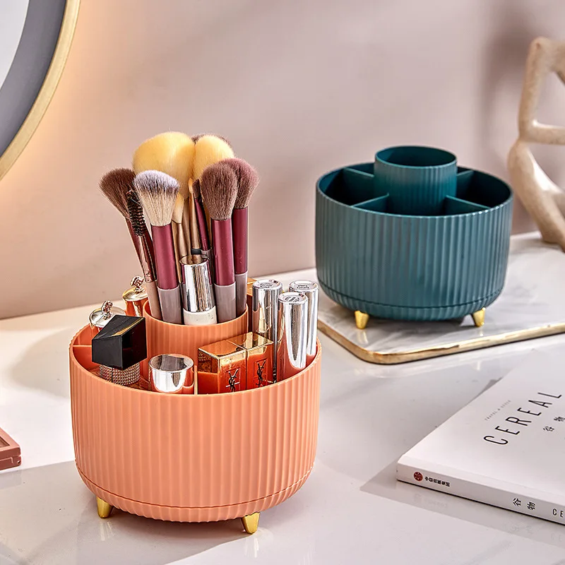 Rotating Home Makeup Vanity Red Lipstick Brush Storage Cylinder Luxury Large Capacity Desktop Cosmetic Organizer Pen Holder