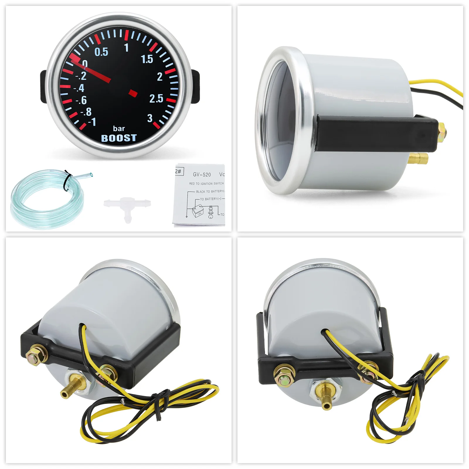 3.0 BAR Smoke Lens Turbo Pressure Gauge with Mechanical White LED Backllight Auto Turbo Boost Gauges Boost Meter 52mm Universal