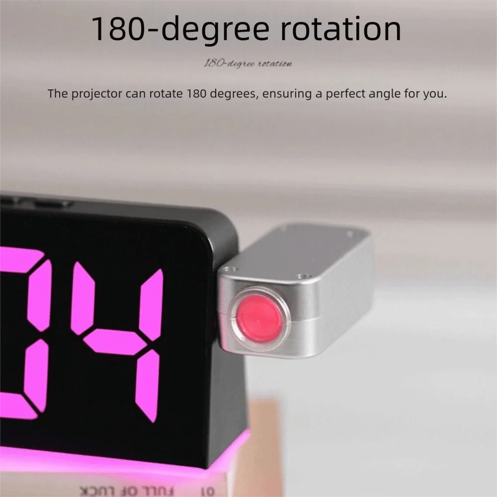 180° Rotation Projection Alarm Clock Snooze Multi-functional Digital LED Clocks Temperature Date Display Table Clock for Bedroom