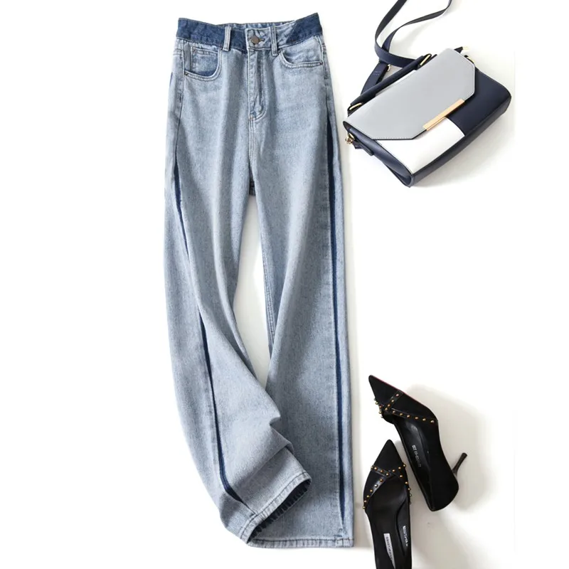 

Утягивающие широкие джинсы с высокой талией, женские повседневные хлопковые прямые брюки длиной до пола, модная осень 2025 г.