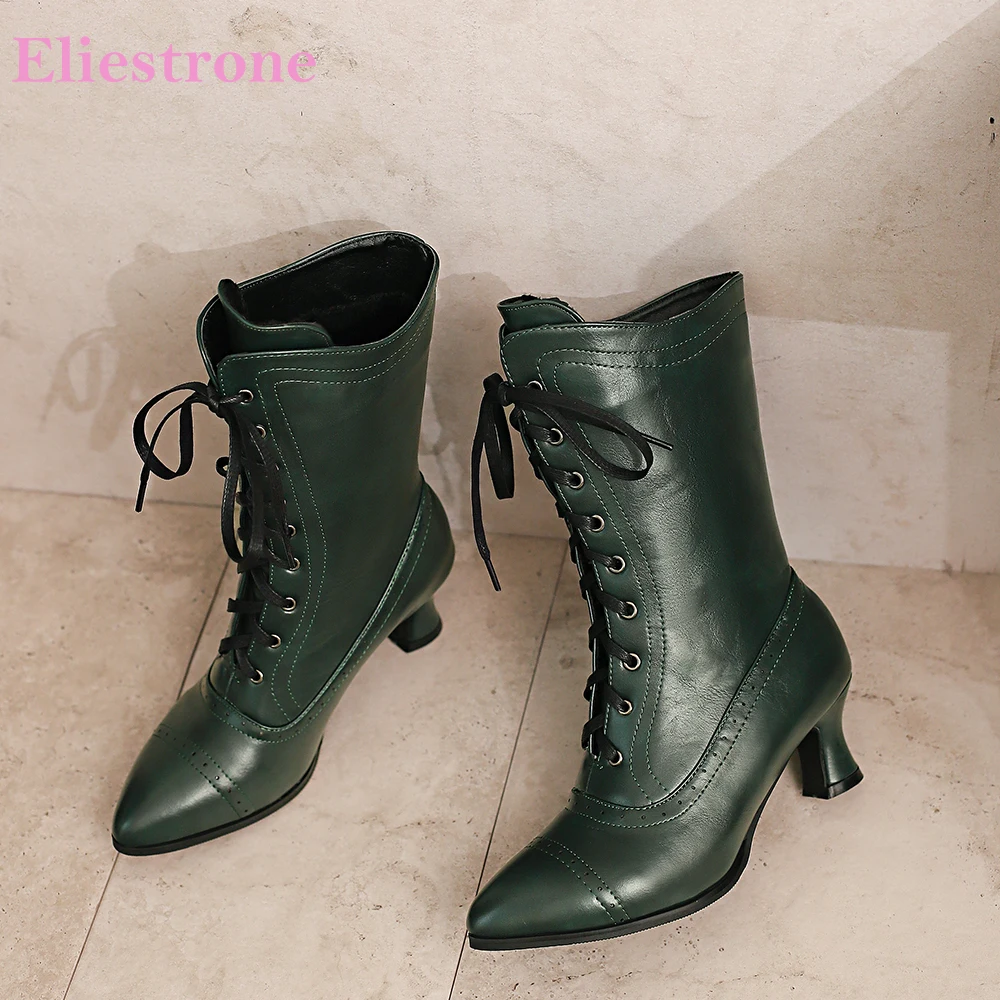

2025 Новые зимние классические армейские зеленые черные женские сапоги до середины икры на высоком каблуке 5 см, женская официальная обувь плюс большой размер 11 43 45 48