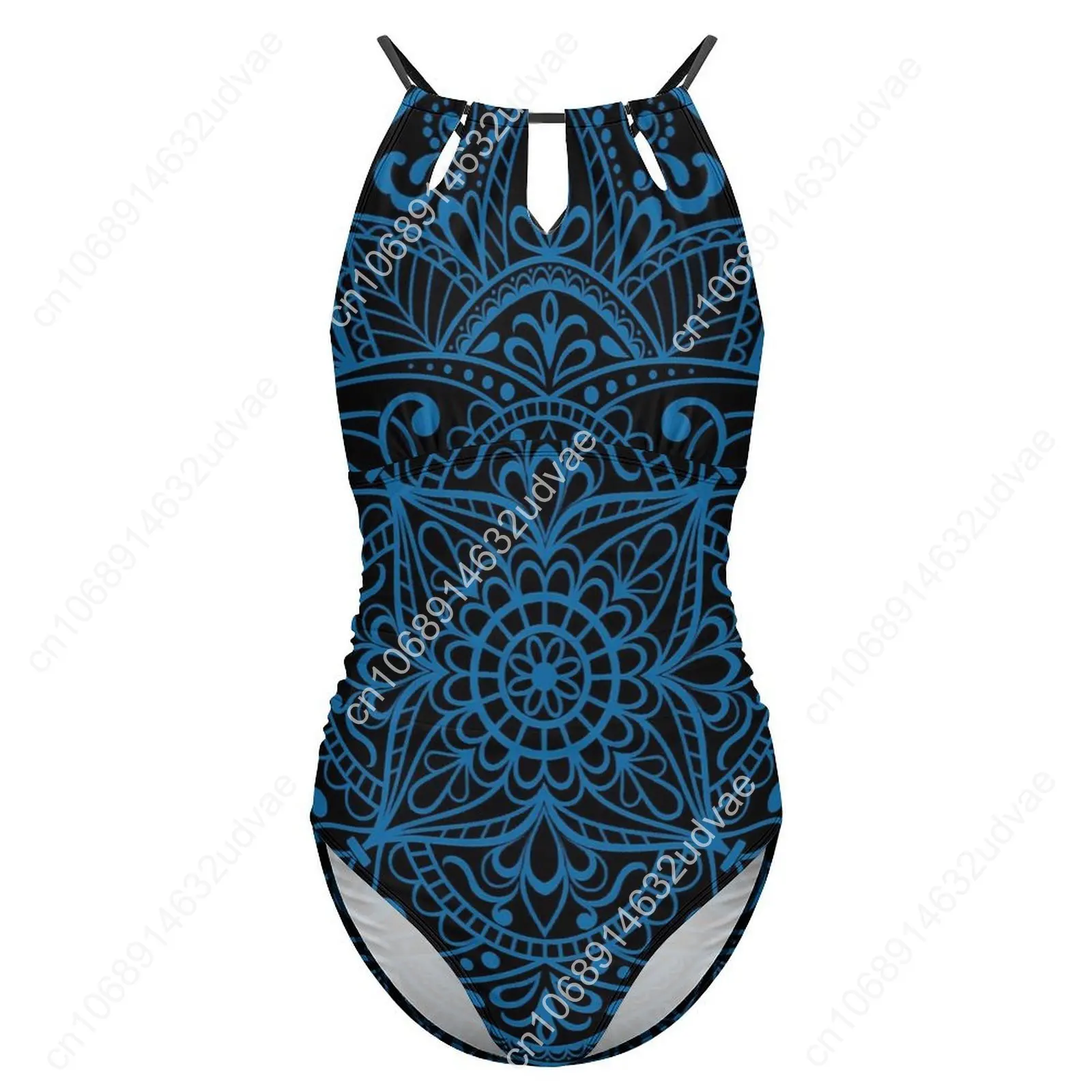 Traje de baño de Mandala azul, traje de baño de una pieza con estampado Floral abstracto, traje de baño de fantasía con realce, trajes de playa con gráficos de surf sexys