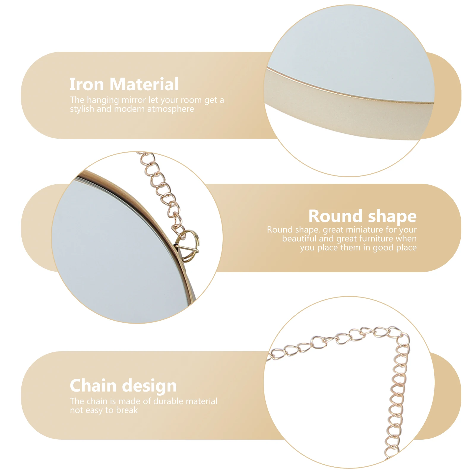 

Golden Round Hanging Bathroom Mirror Modern Frame Stylish Wall Art Cruise Home Hotel Decoration Hanging Mirror