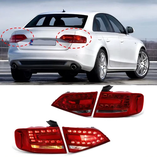 Imagen 1 del producto Para Audi A4 B8 2009 2010 2011 2012 luz trasera luz de señal de giro trasera luz de advertencia de freno LED conjunto de luz trasera de coche 12V
