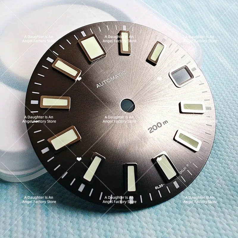 62MAS Sun Pattern Gray Modified Dial Suitable For NH35 Movement C3 Green Luminous 28.5mm Real Nail Disc