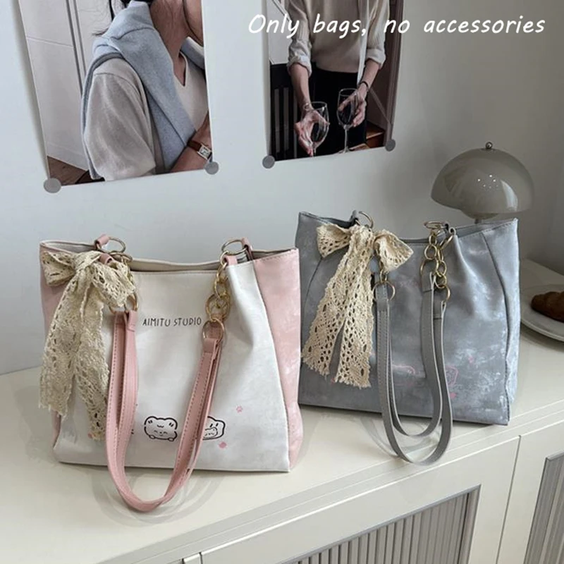 

Cute Bear Printed Shoulder Bag Girly Large Capacity Underarm Bag All-match Commuter Bag Women College Style Fashion Handbag Gift