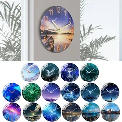 Tempered Glass Wall Clock with Landscape Light, Colorful Clock for Living Room, Bedroom Decor, Modern Design
