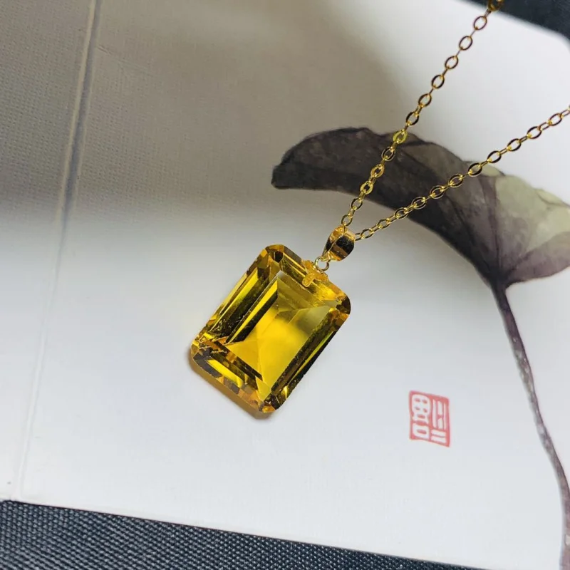 

Инкрустированный прямоугольный кулон с цитрином и застежкой из 18-каратного золота, ювелирные аксессуары