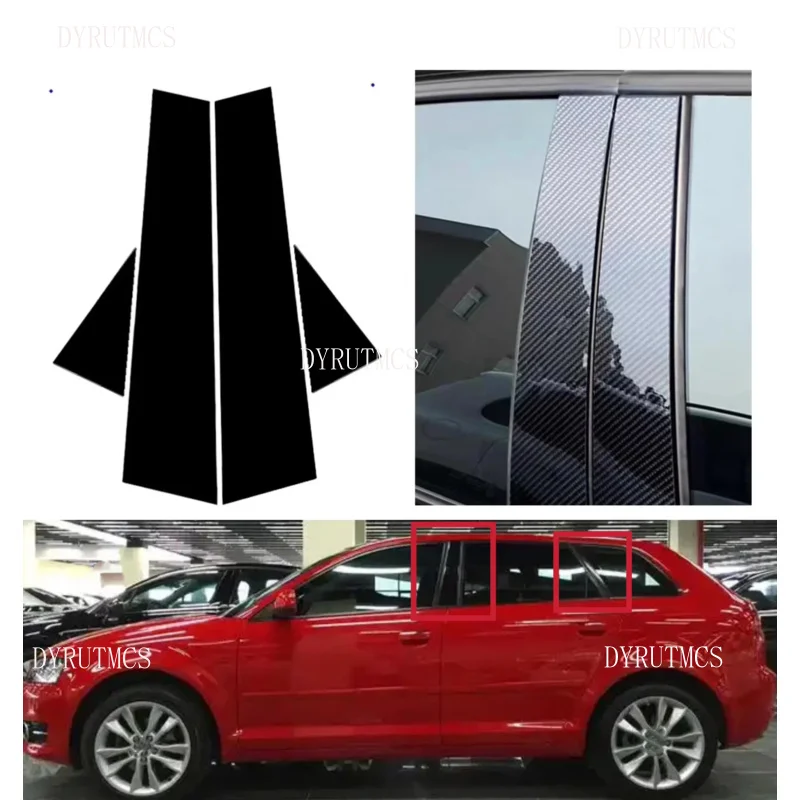 

4PCS Glossy Black Silver Carbon Pillar Post Fit For Audi A3 S3 RS3 4dr 8P 2003 -2013 Door Window Column BC Trim Sticker Cover