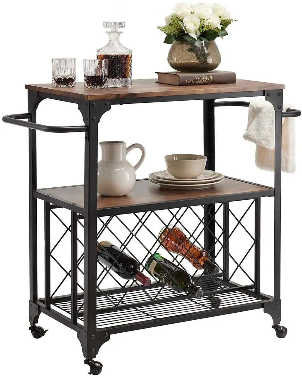 Small trolley Wrought iron small dining cart trolley Hotel mobile dining cart Restaurant trolley Wine cart