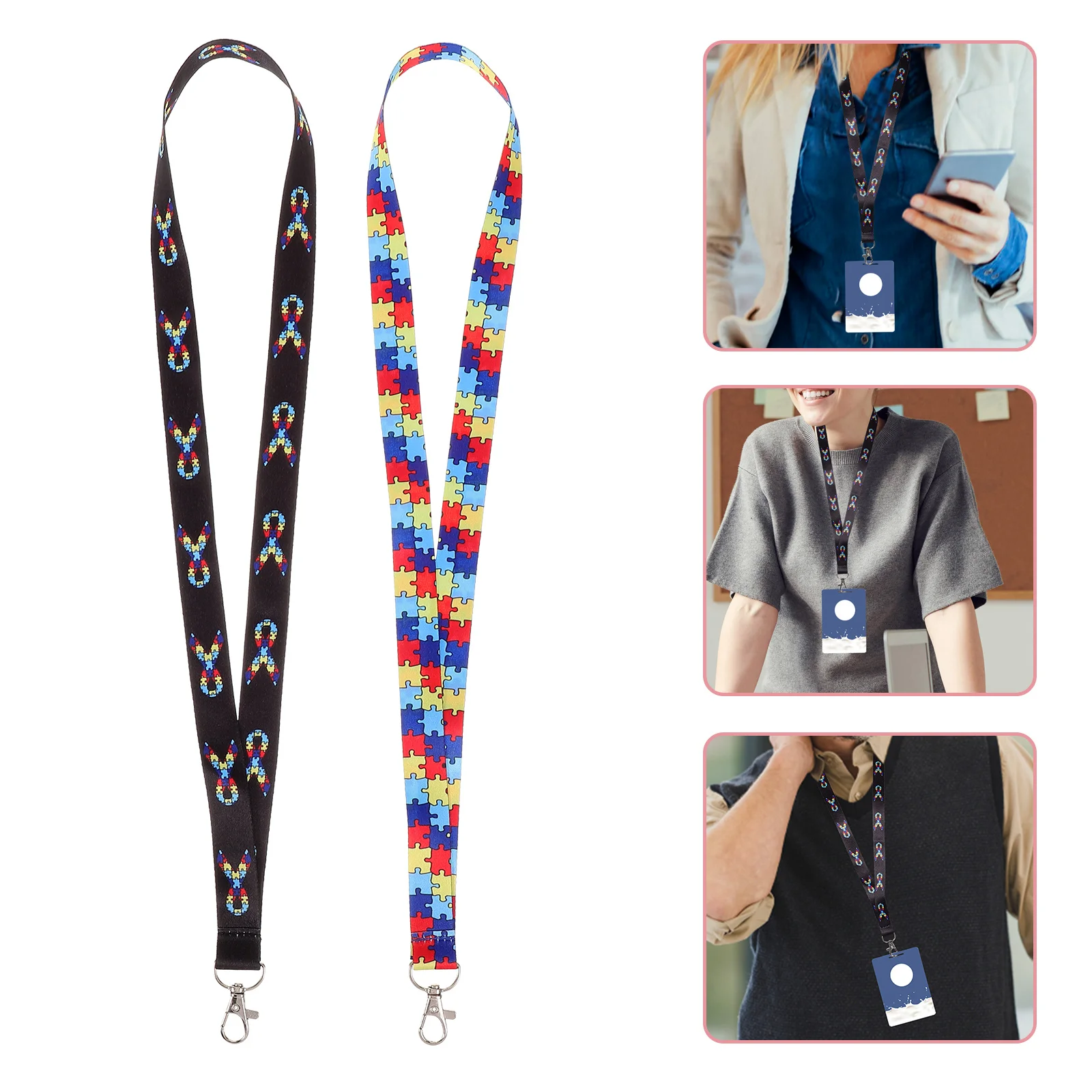 

2Pcs Professional Badge Lanyard Comfortable Wear Long Phone Strap Multi-Function Id Holder for Employees Visitors