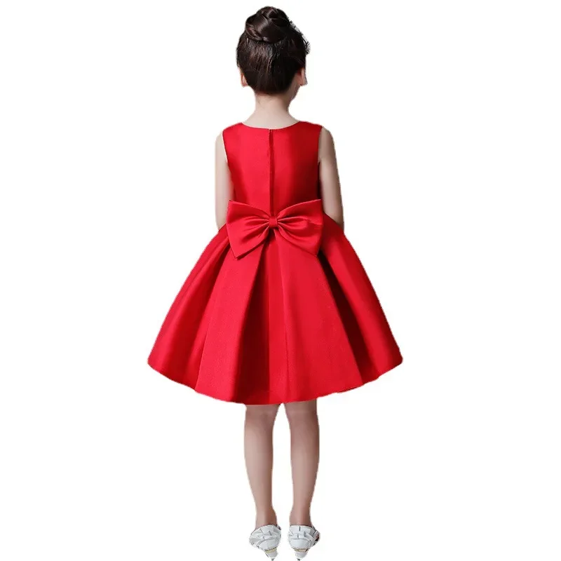 Child Girl Evening Dresses for Wedding Guest Red Pink Grey Color Formal Sexy Party Gowns Satin Bridesmaid Dress Kid 3 To 12 Year