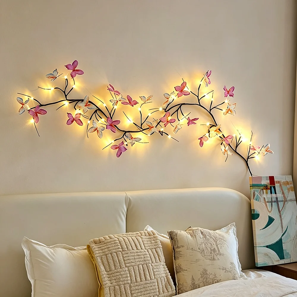 New rattan butterfly lamp couple atmosphere lamp living room 30 LED lights 8 modes USB powered