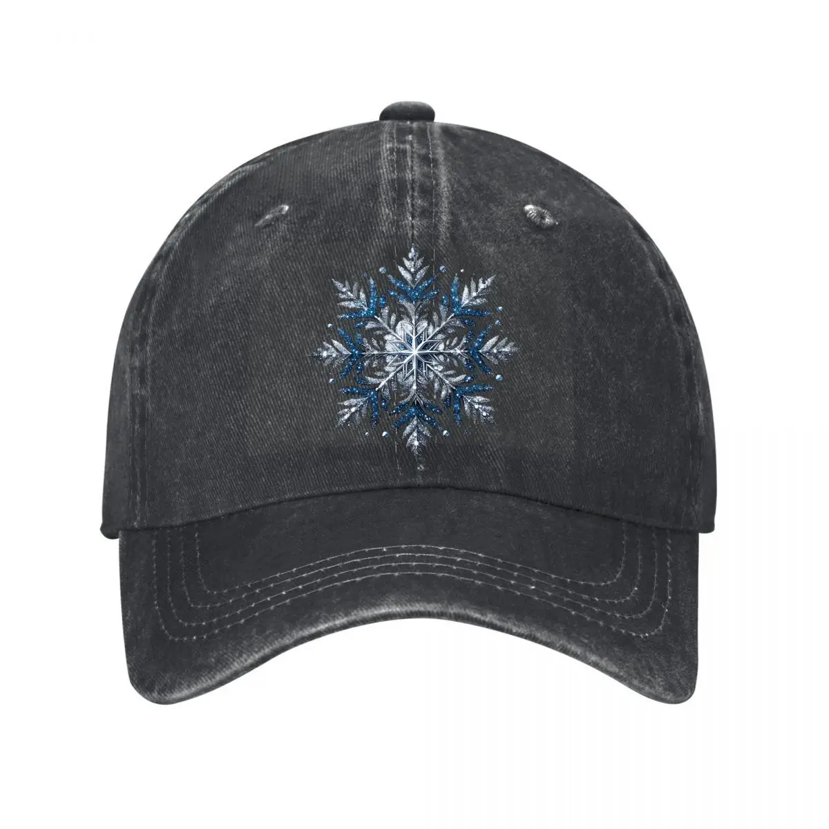 Glittering Blue Silver Snowflake Christmas Ornament 2026 New Vintage Washed Baseball Cap
