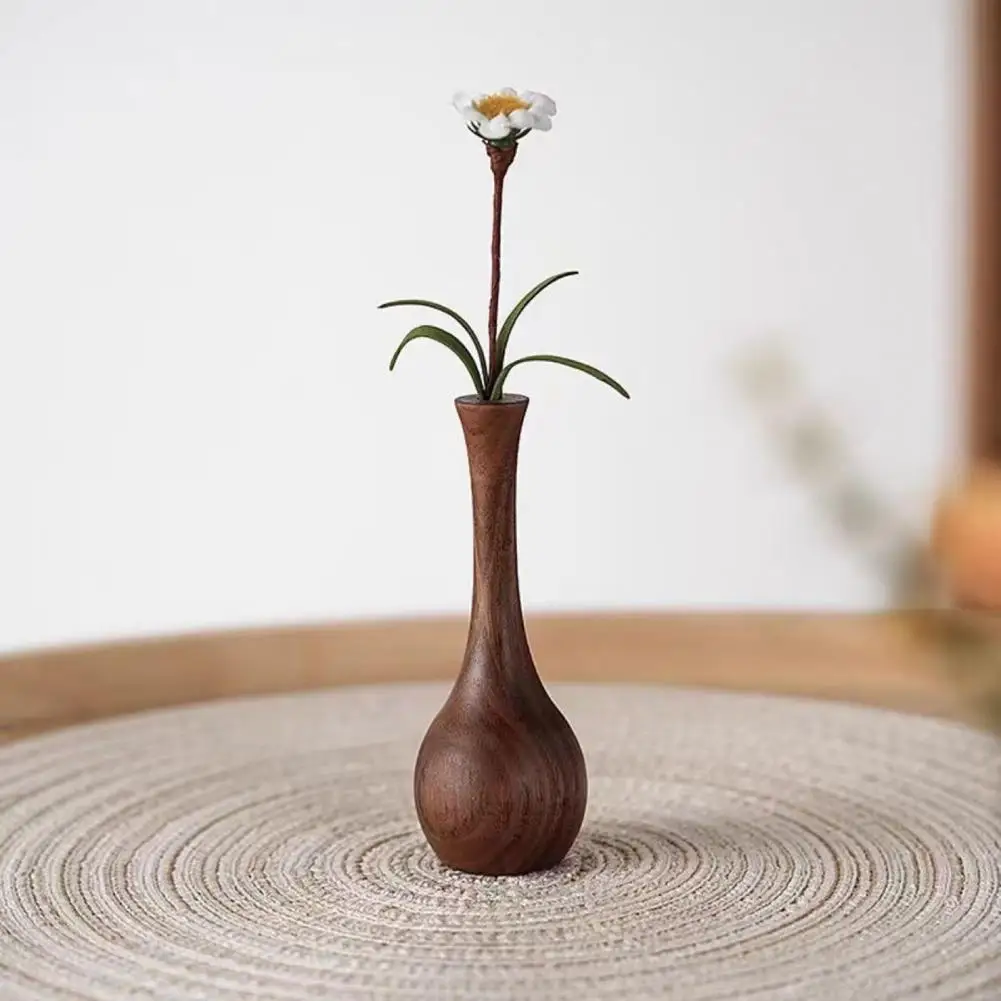Mini Wooden Vase for Dried Flowers Natural Walnut Aromatherapy Diffuser Vintage Small Decorative Vase for Desk Shelf Home Decor