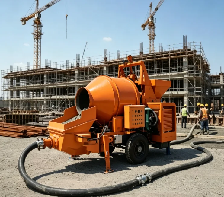 High Quality Trailer-mounted Concrete Mixer with Conveying Pump Integrated 120m Vertical 300-500m Horizontal Conveying