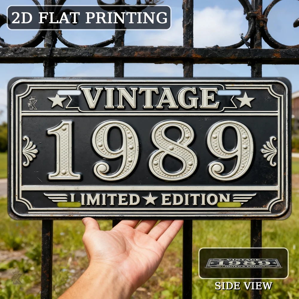 2D Flat - 1pc 2D Flat Vintage Metal Aluminum Sign | 1989 Limited Edition License Plate, Decorative Signs, Retro Wall Art, Hom
