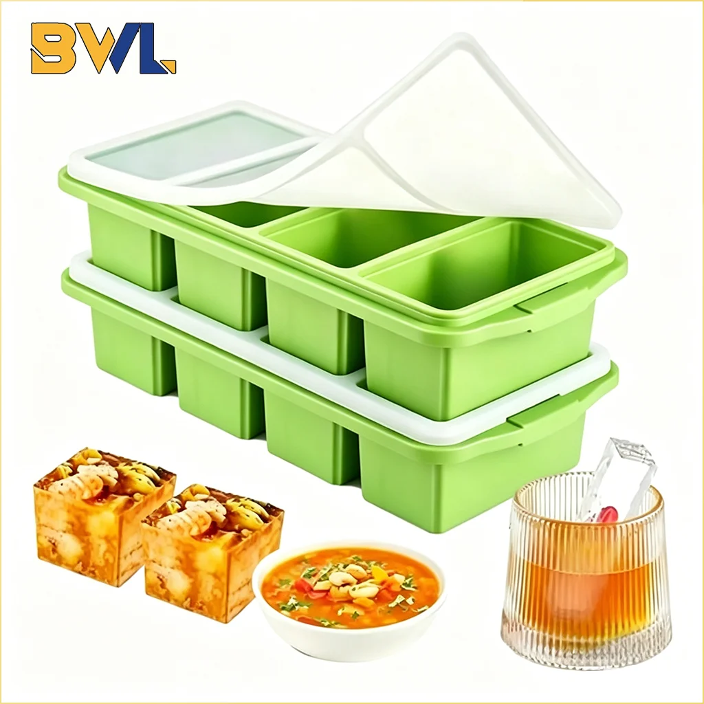 Large Capacity Silicone Tray Food Grade Reusable Freezer Storage Containers for Hot Pot Broth Stock Sauce Kitchen Gadget