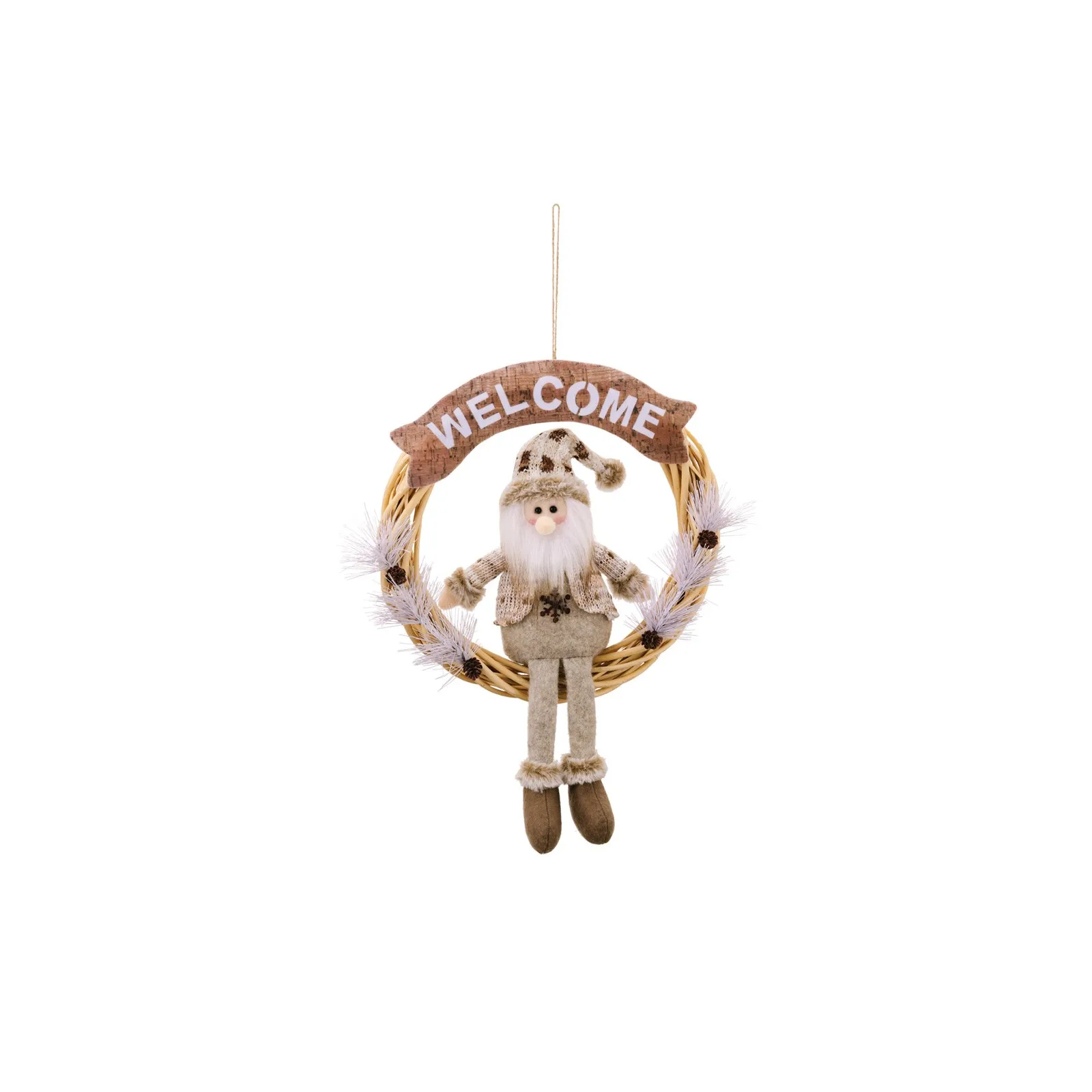 2024 New Seasonal Flower Wreath Pendant Santa/Snowman/Deer Dolls Decoration Handmade Festival Tree Hangings Party Supplies