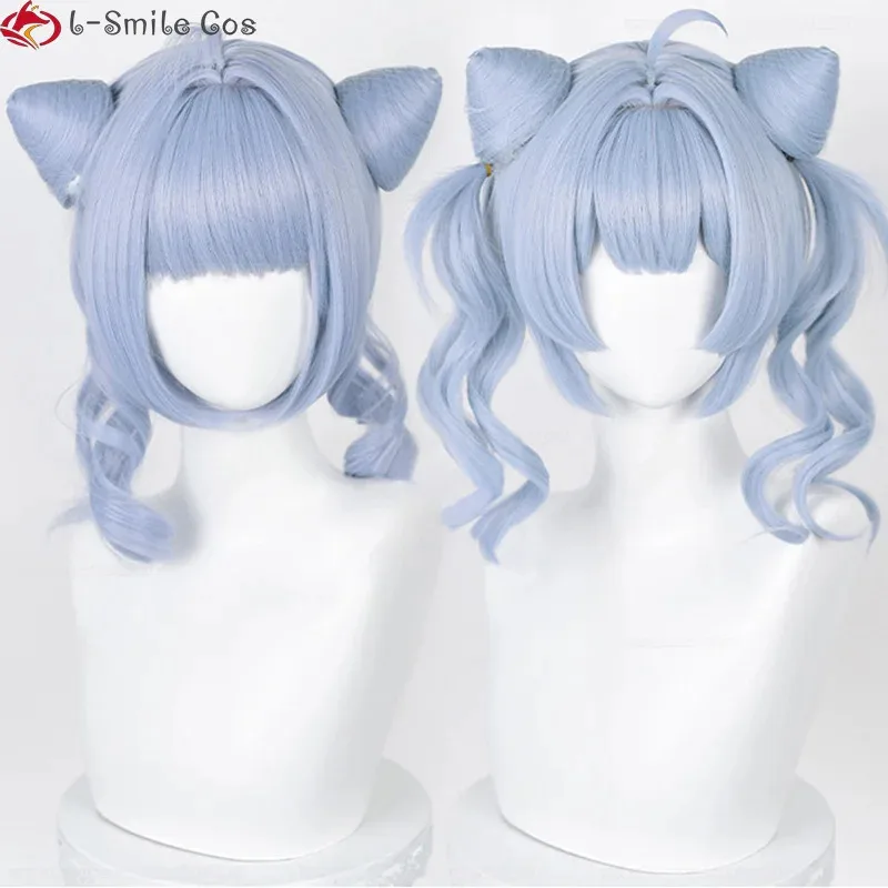 Vtuber EN7 XSOLEIL LanZa Cosplay 35cm curto luz azul roxo zaion perucas resistentes ao calor cabelo Nijisanjien + touca de peruca