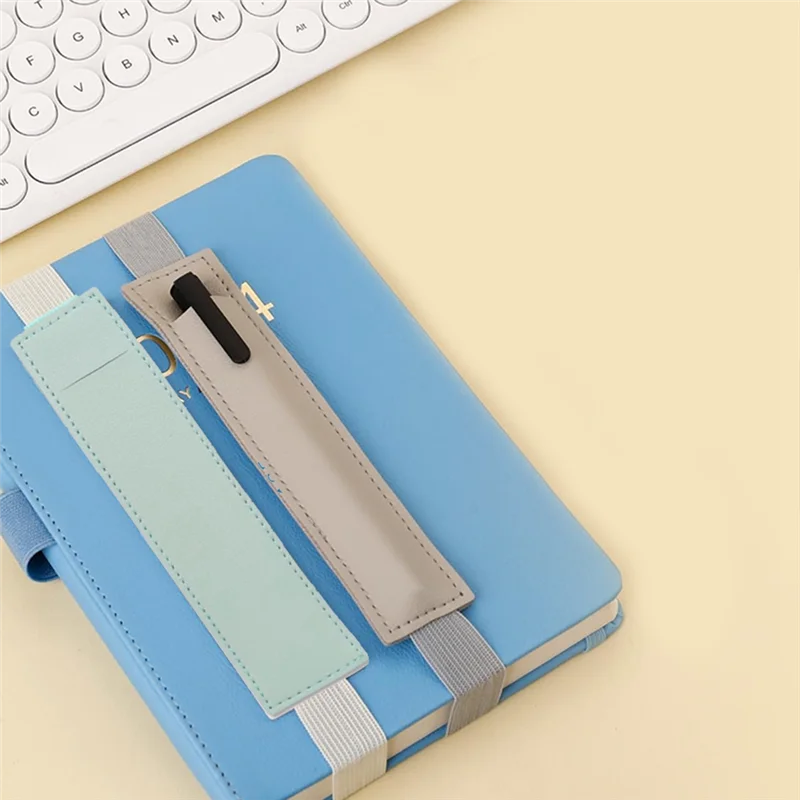 12 Piece Detachable Journal Pen Holder Leather Pen Case Gray & Light Blue PU For Journals, Notepads, Binders, Books