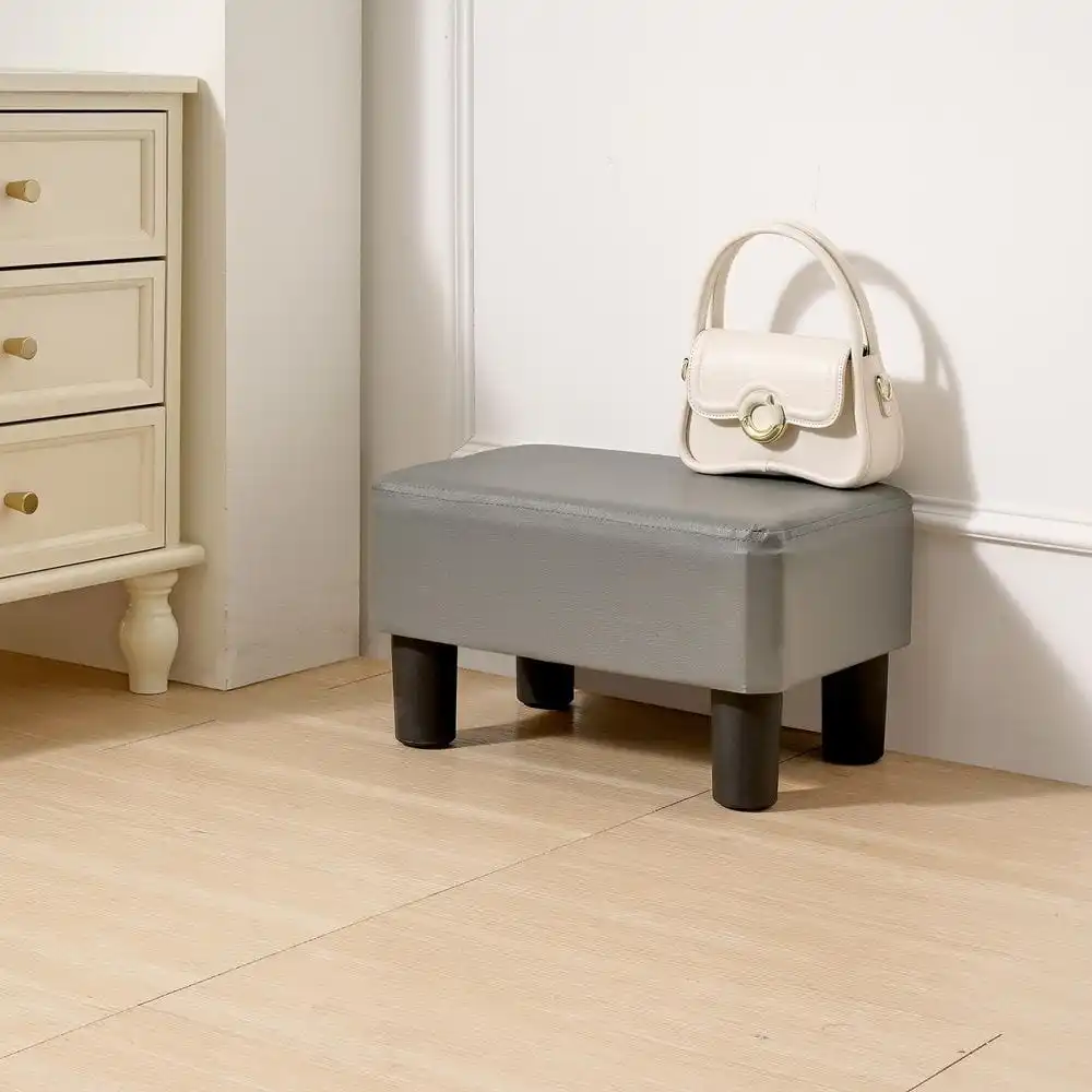 

Маленькая подставка для ног, льняной табурет для ног с ножками для стола, дивана, гостиной, прихожей - серый табурет в стиле 2