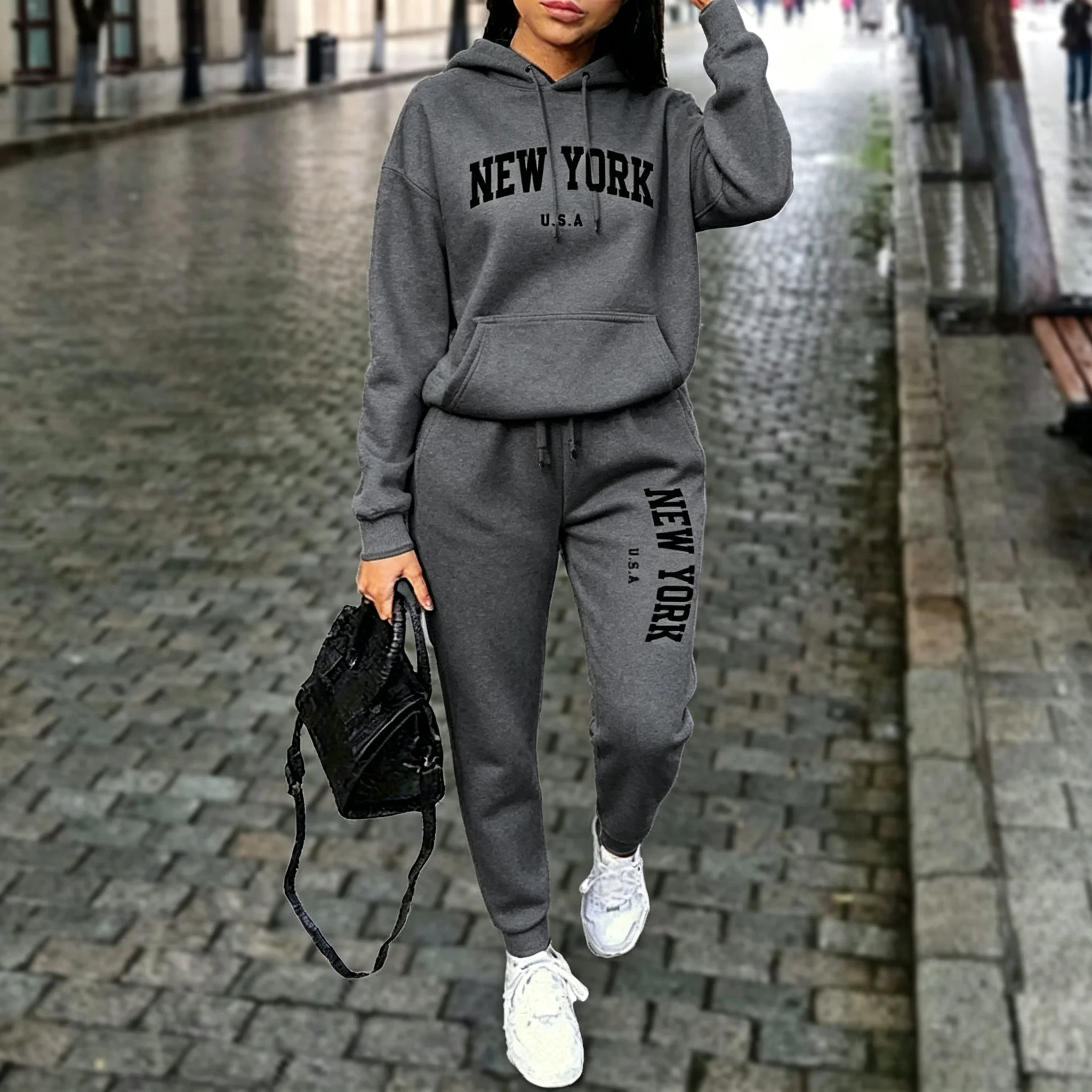 NEW YORK Women's Tracksuit Autumn Winter Hoodies Trousers 2PCS Suit Sports Jogging Street High quality Clothes Women Pants Sets - view 3