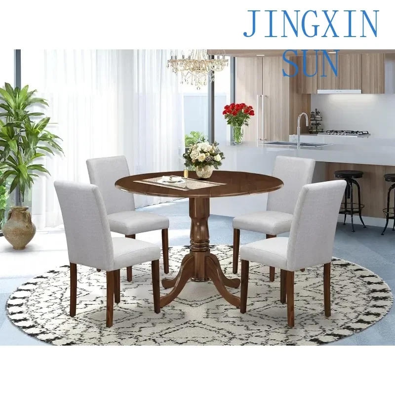 5 Piece Dining Set  Round Dining Room Table with Dropleaf and 4 Upholstered Chairs, 42x42 Inch Fashion