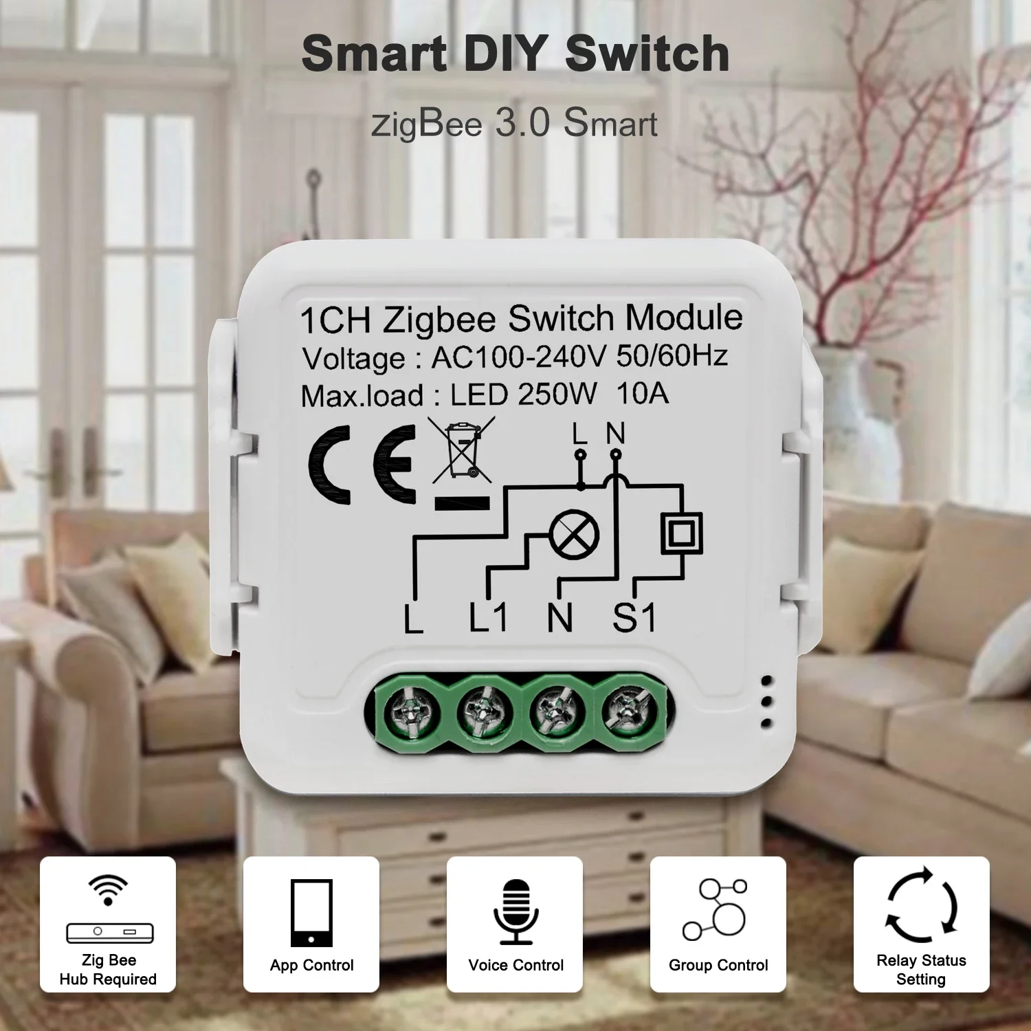 Tuya ZigBee 3.0 Smart  Switch Module 10A Smart Home DIY Breaker 1 2 3 4 Gang Supports 2 Way Control Works with Alexa Google Home