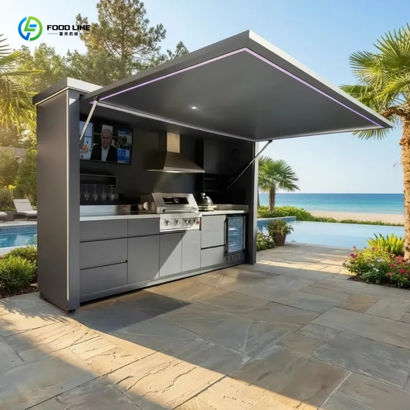 Customized Integrated Outdoor BBQ Kitchen Weather Resistant Stainless Steel Grill Sink Luxury Villa Backyard Equipment