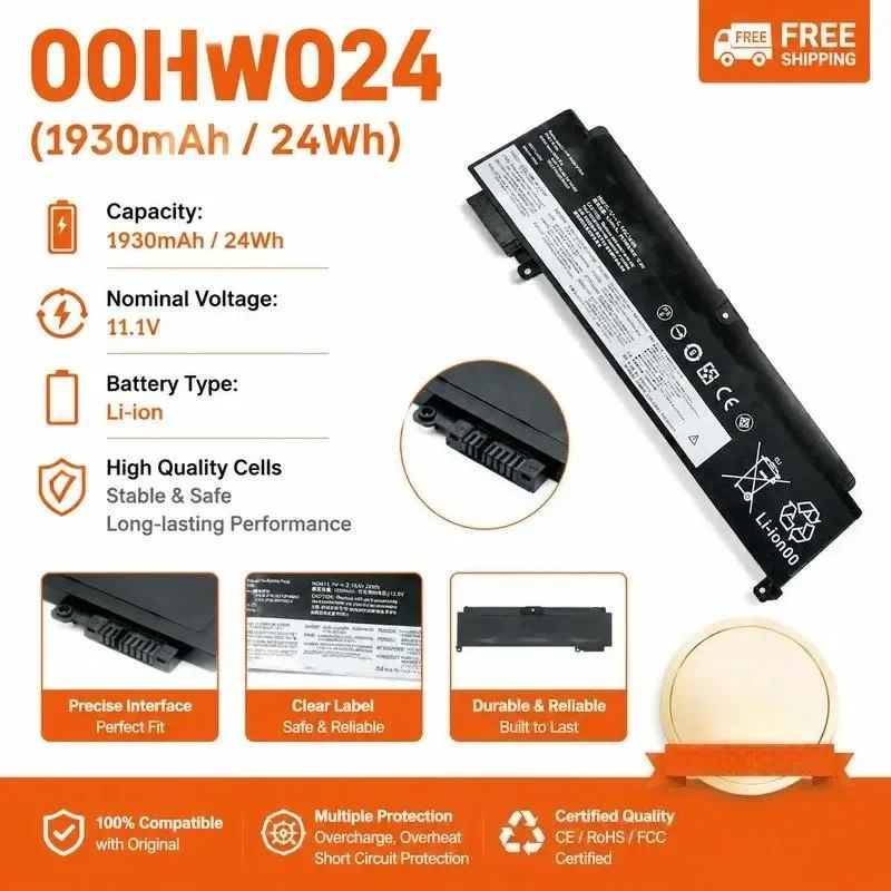 [NEW] 11.1V 24Wh 00HW024 for 00HW025 for Lenovo for T460S T470S 01AV405 01AV406 Built-in Laptop Battery