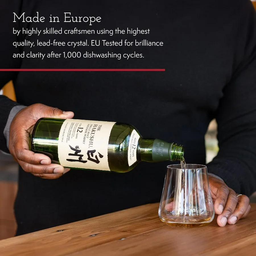 كؤوس نبيذ كريستال بدون جذع، مجموعة من 6 قطع - كوب شرب ممتاز عالمي للنبيذ والبيرة والويسكي والكوكتيلات - غسالة أطباق