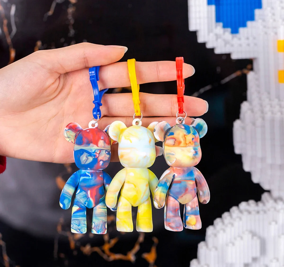 24Pcs, Gloomy Bear POPOBE White Blank Mold Vinyl Toy BearBrick Keychain for Kid, DIY Painted Toys, 100% Handmade Set, 8cm