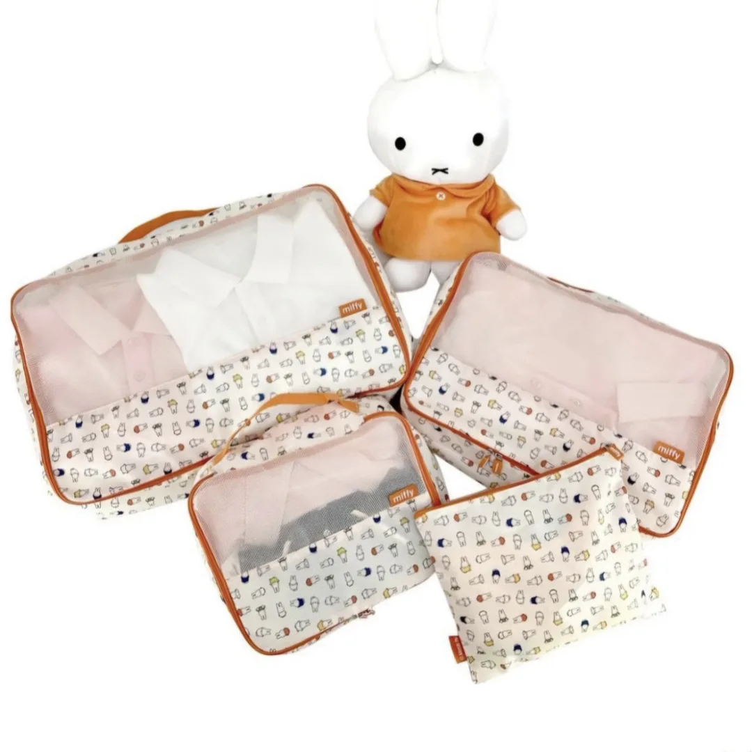 Kawaii Miffy Cartoon Printed Rabbit Business Travel Packaging Clothing Luggage Bag Sorting Bag Travel Storage Bag 4-piece Set