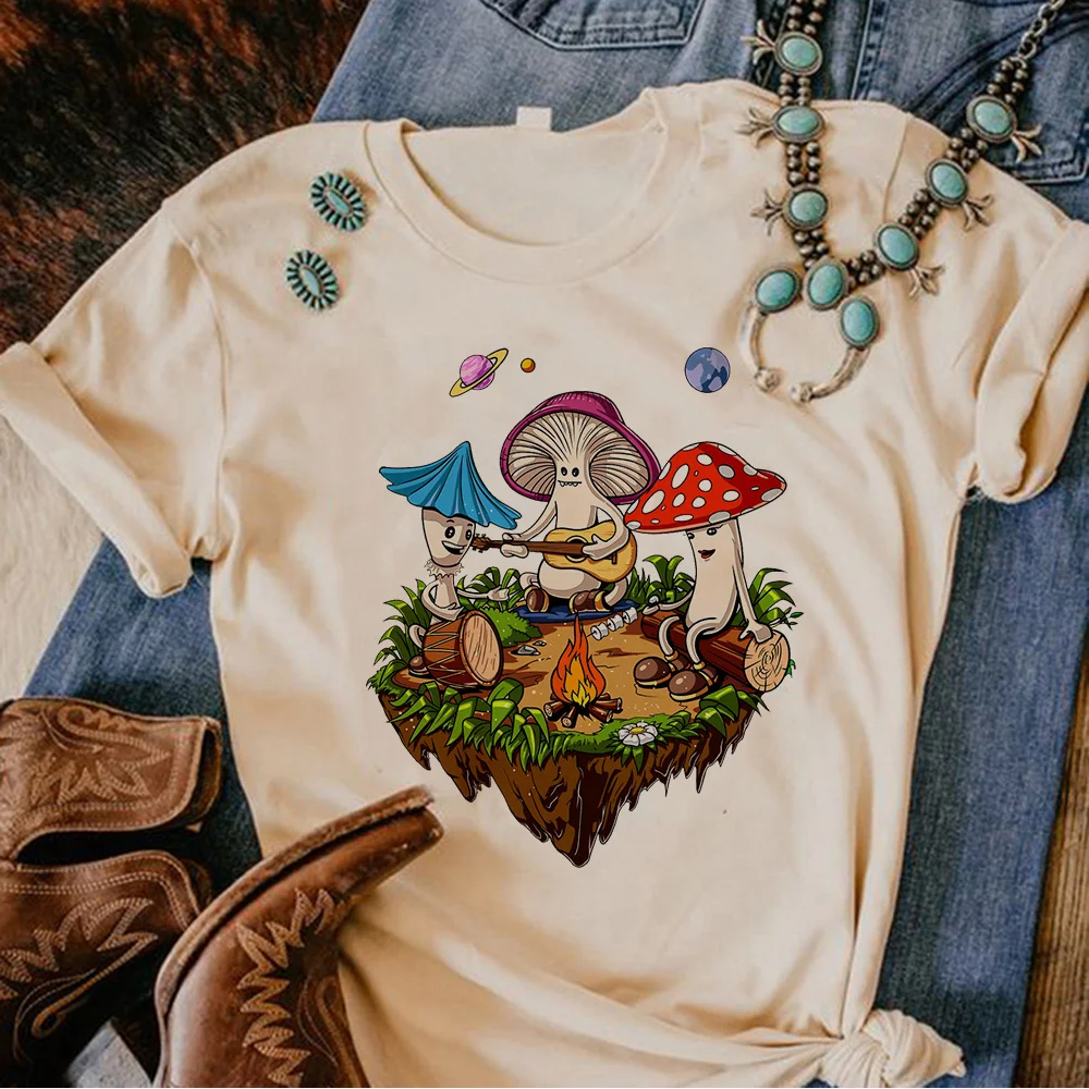 Magic Mushrooms Alien Psychedelic top women streetwear Tee girl harajuku clothes