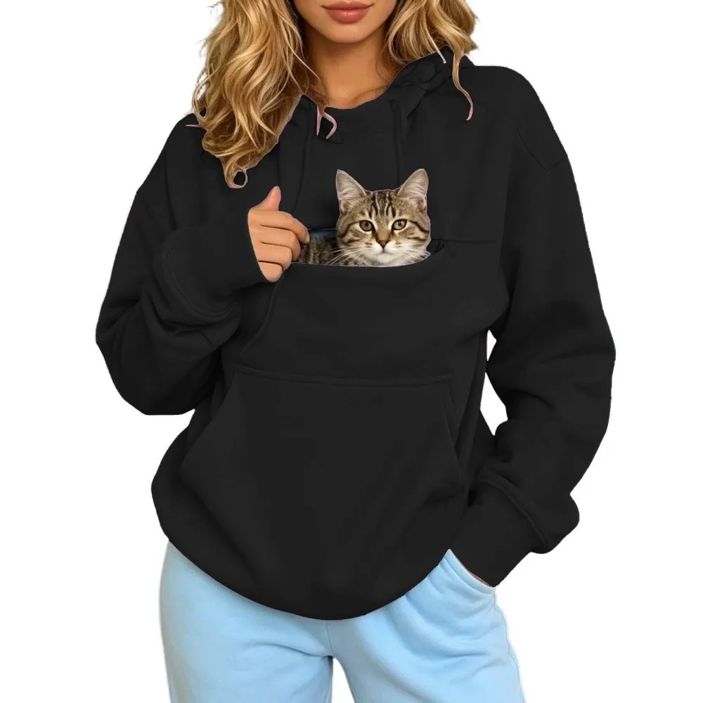 Polyester Pet Carrier Hoodie Drawstring Hood with Pet Pouch Kangaroo Pocket Hoodie Fleece Lined Oversized Sweatshirt Pet Lover