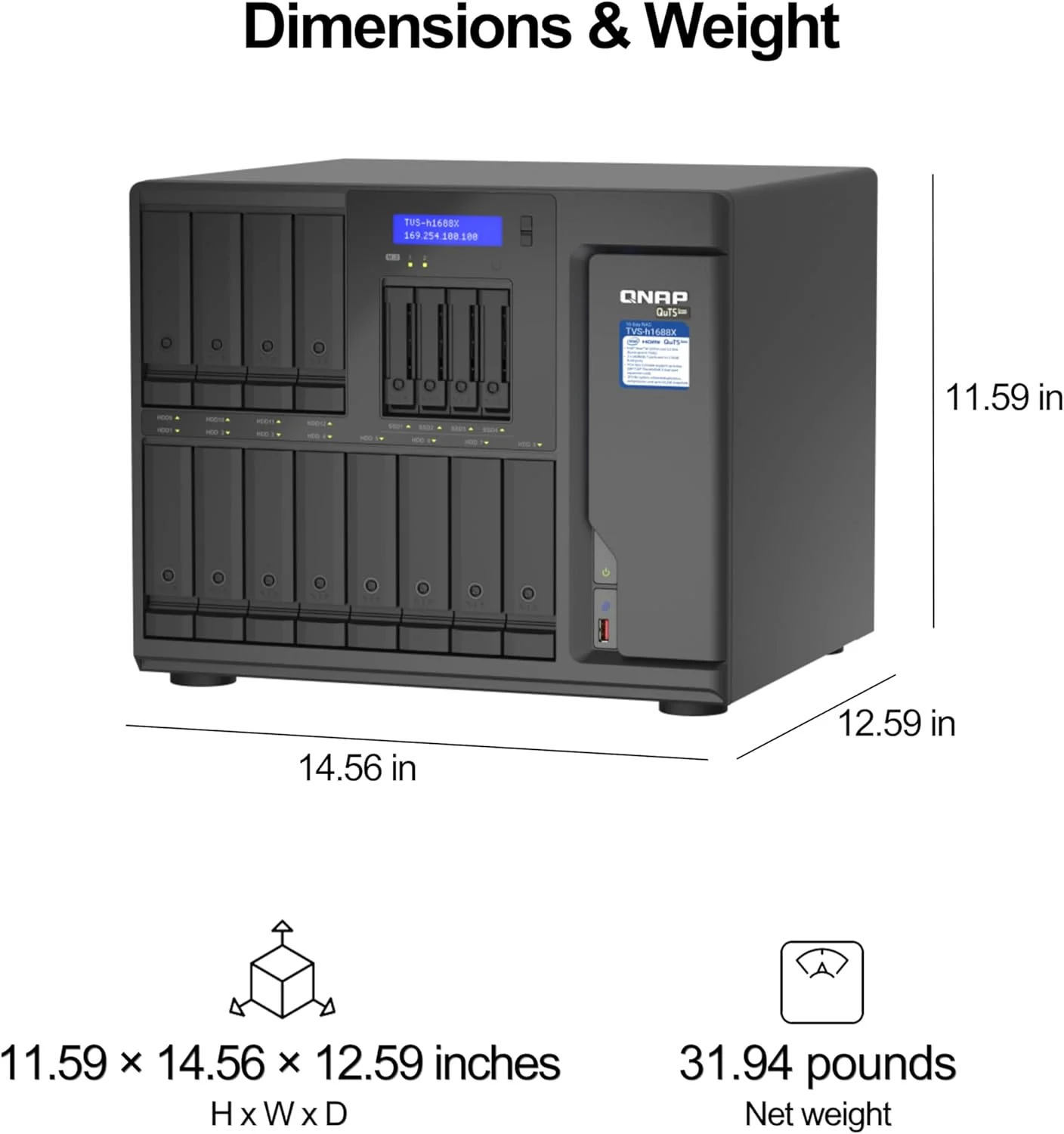 QNAP TVS-h1688X-W1250-32G خادم تخزين الشبكة وسائط عالية السرعة NAS مع وحدة المعالجة المركزية Xeon W-1250 ومنفذيين 10 جيجابايت