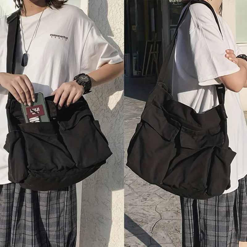 Workwear canvas shoulder bag large capacity retro messenger bag new student class messenger bag