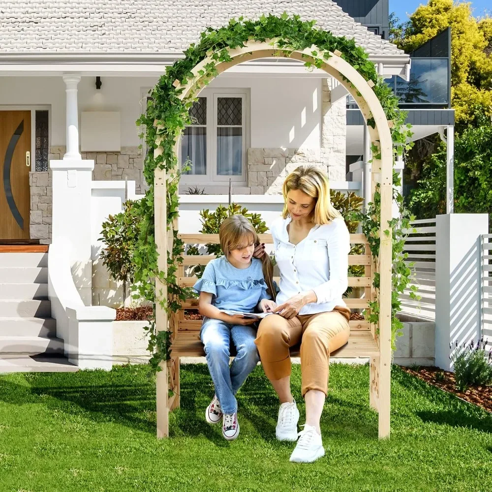 

81in Garden Arch with 2-Person Bench, Wooden Garden Arbor Archway Trellis for Climbing Plants, Outdoor Wedding Arches Patio